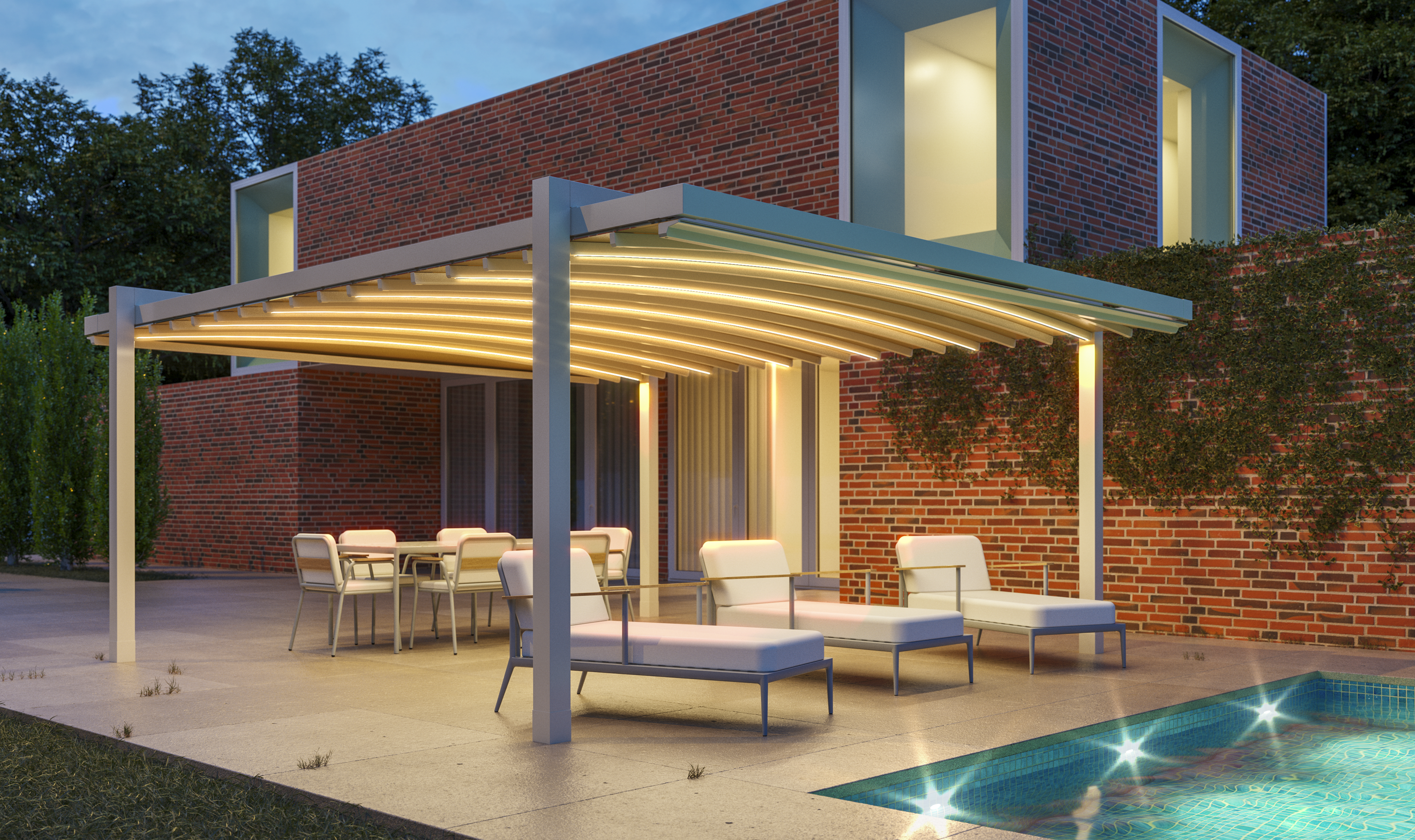 Clima Air de noche - Toldos para lluvia para seguir usando la terraza con más continuidad. en Alicante | Toldos Corona